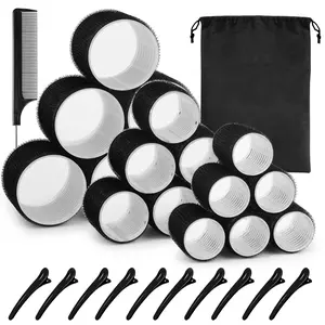 Self grip hair roller set 28 pcs,Heatless hair curlers,Hair rollers with hair roller clips and comb,Salon hairdressing curlers,DIY Hair Styles, Sungenol 3 Sizes Black Hair Rollers in 1 set