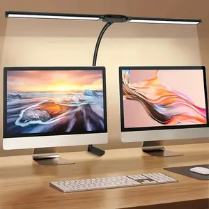 Dual-Head Clip-On Desk Lamp, Adjustable LED Office Light with Flexible Gooseneck, USB-Powered for Reading, Studying, and Workspace Lighting, White/Black, Portable for Home, Dorm, or Office Use, Reading Light, Adjustable Lights