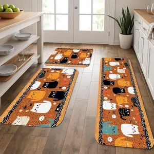 Cat Themed Kitchen Mats for Floor, Fanciful Animal Design Soft Mats, Cushioned Comfort Washable  Decor Rugs for Kitchen Sinks Laundryroom Bathroom 3Pcs