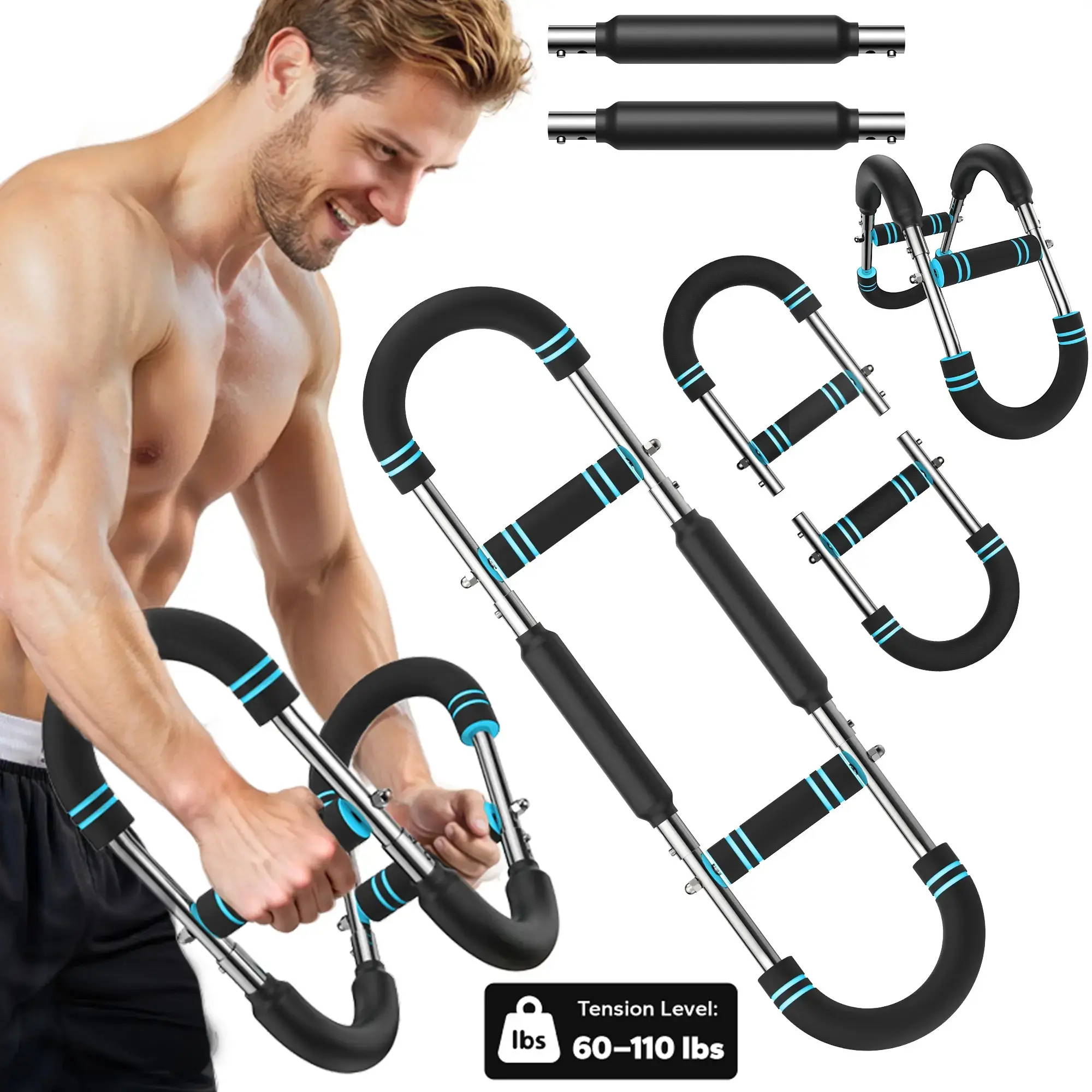 Adjustable Resistance Powertwist Arm Trainer Bar - Stainless Steel Strength & Muscle Training Equipment, Portable Exercise Home Gym Gear for Men’s Upper Body Chest & Arm Workouts