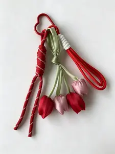 Realistic Fabric Tulip Bag Charm, Hand-Woven Rope Keychain For Bags, Multiple Colors, Korean-Style Girly Look, Gift for Friends, Holiday Gifts, Bag Accessories, Trendy Bag Charms