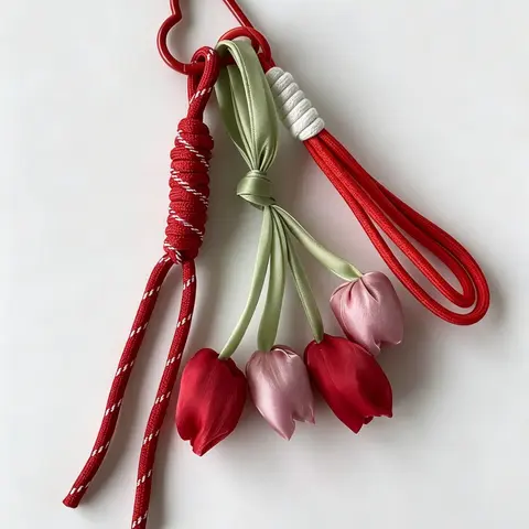 Realistic Fabric Tulip Bag Charm, Hand-Woven Rope Keychain For Bags, Multiple Colors, Korean-Style Girly Look, Gift for Friends, Holiday Gifts, Bag Accessories, Trendy Bag Charms