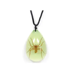 Glow In The Dark Pendant Necklace with Real Spider