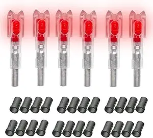 6 pieces of red crossbow arrow luminous joints, with 0.285/0.297/0.300/0.305 inch adapters, equipped with an on/off switch LED arrowhead joint.
