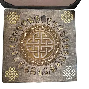 Alchemist Vibe Wood Rune Set Handcrafted Elder Futhark Rune Set with Gold Leaf Inlay | Birchwood Runes in a Beautiful Wooden Case with Guidance Booklet