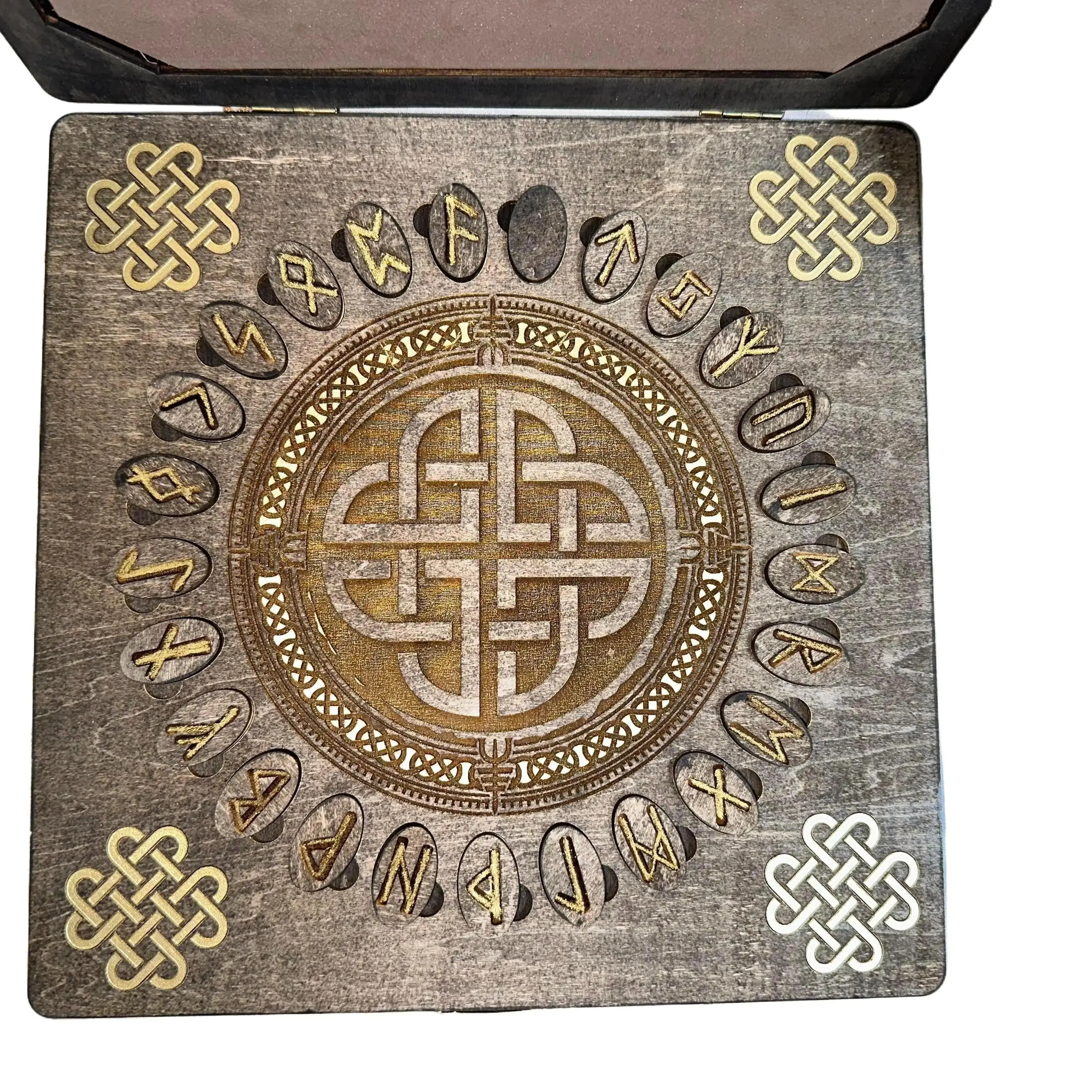 Alchemist Vibe Wood Rune Set Handcrafted Elder Futhark Rune Set with Gold Leaf Inlay | Birchwood Runes in a Beautiful Wooden Case with Guidance Booklet