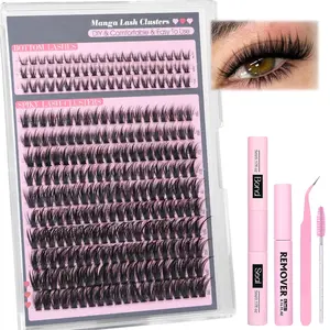 260pcs Eyelash Extension Kit Cosmetic Makeup Natural Lower Lashes Clusters, 5-18mm Individual Lashes Set with Brush Tweezers Glue Sealer Remover Applicator DIY Home Use
