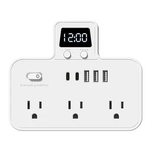 8-in-1 Smart Power Strip, 6 Outlets, 3 USB, 2 Type-C, with Clock, Multifunction Portable Socket, Home Essential, Travel Must-Have