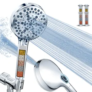 PALAS Filtered Shower Head, High Pressure 10-Mode with Filters, Built-in Power Wash, soften hard water Remove Chlorine, Reinforced Hose, Overhead Bracket, Anti-clog nozzle