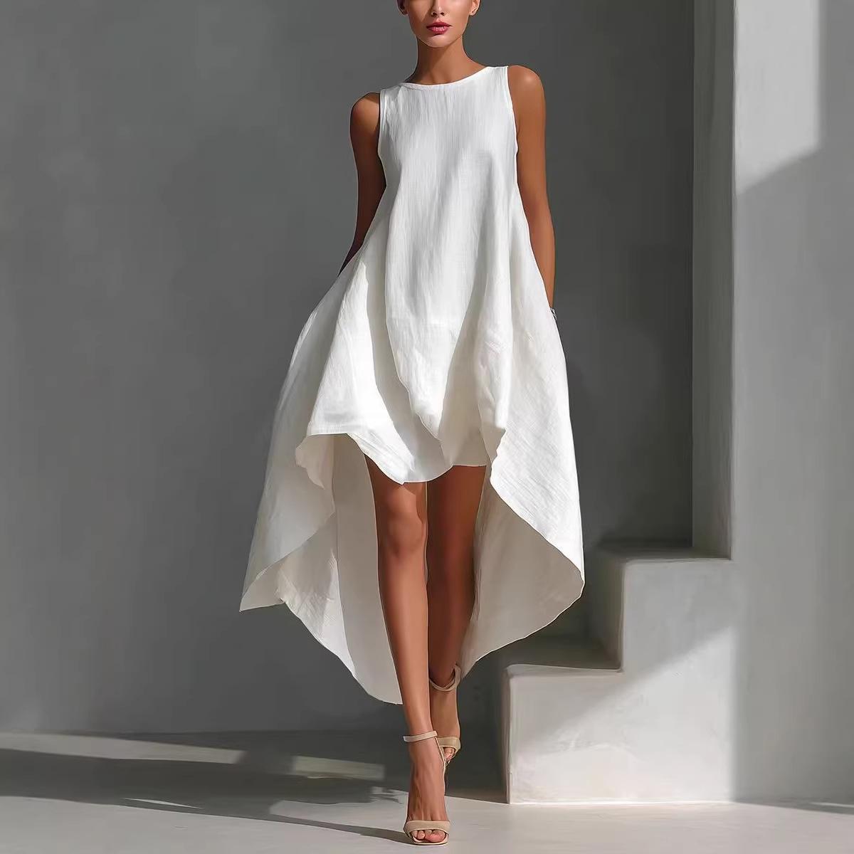 Minimalist Statement Dress Asymmetrical Hem Flowy Sleeveless Maxi Dress Clean Girl Aesthetic Summer Outfit 2025 Minimalist Statement Dress Asymmetrical Hem Flowy Sleeveless Maxi Dress Clean Girl Aesthetic Summer Outfit 2025