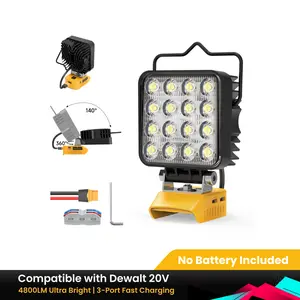 48W Cordless LED Work Light for Dewalt 20V Battery – 4800LM Super Bright Flashlight with USB & Type-C Fast Charging, Adjustable Angle – Ideal for Camping, Job Sites, Car Repair, Emergency Lighting (Battery Not Included)