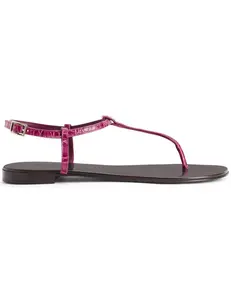 Giuseppe Zanotti Doriaane Croc-Embossed Flat Sandal in Fuchsia | Designer Sandals