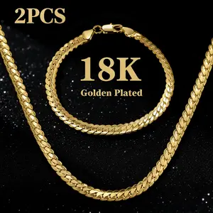 Must-Have 2PCS 18K Golden-Plated 5mm Necklace & Bracelet Set Geometric Style Fashion Suitable for various occasions 8 Inch Bracelet & 20/22/24 Inch Necklace