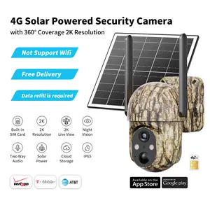 4G LTE Wireless Solar Powered Security Camera CB114S – 2K HD Live View 360° Coverage, No WiFi, Remote APP Controlled, WaterProof, Motion Activated, Night Vision, Outdoor, Data refill is required for Unlimited 4G data usage