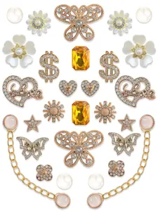 28 Pieces Rose Gold Rhinestone Resin Shoe Buckles, Butterfly Heart Chain DIY Shoe Accessories, Rhinestone Shoes Charms, Hole-In-Shoe Decorative Parts, Shoe Decoration