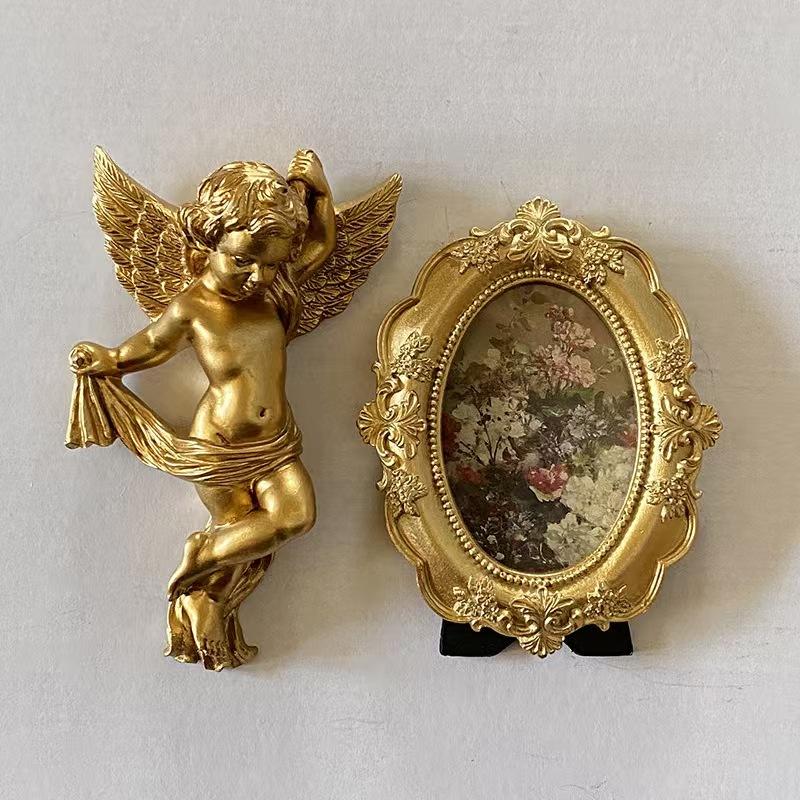 2pcs Vintage Golden Angel Statue Wall Decor,Golden Wall Decor Sculptures - Wall Art Decoration - Perfect for Living Room, Hallway And Entryway, Ideal for Elegant Home Decor, Hooks on The Back for Easy Installation, Room Decor