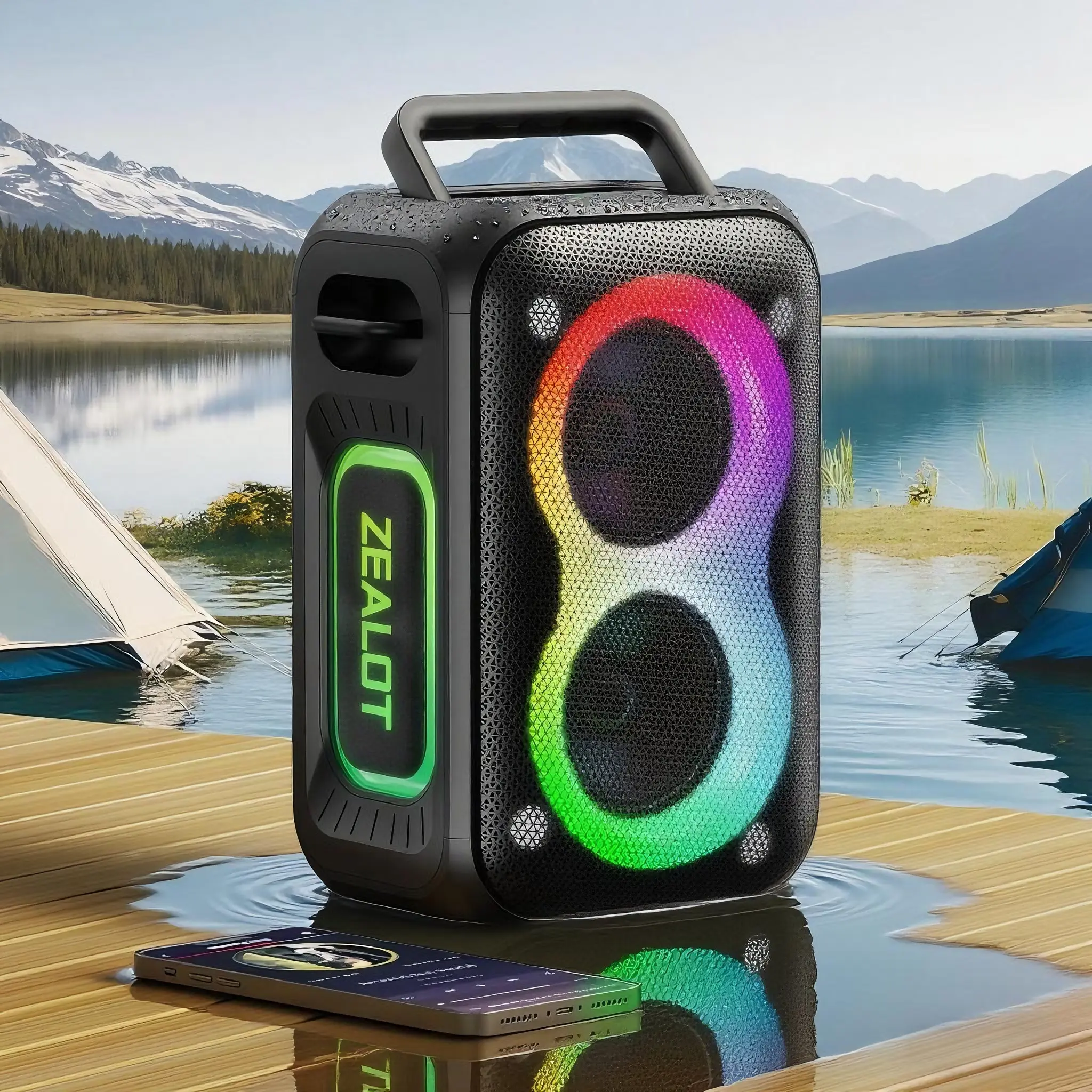 ZEALOT 60W Bluetooth Speaker, Outdoor Portable IPX6 Waterproof Speaker with HiFi Sound & Deep Bass, RGB Rhythm Lights, 8000mAh Battery, BT5.4/EQ/Wireless Pairing for Gym, Pool & Gift, Sports Speaker, Wireless Speakers, Rechargeable Waterproof Speakers