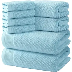 Luxury Bath Towel Set of 8,   Bathroom Towels Set with 2 Bath Towels, 2 Hand Towels, 4 Washcloths, Ultra Soft Highly Absorbent Towels for Bathroom, Gym, Hotel, , Blue
