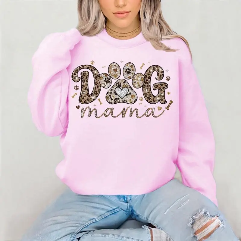 Faux Bedazzled Dog Mama Crewneck Sweatshirt Gildan Everyday Style Super Soft Unisex Fit Streetwear Graphic Top warm Womenswear Casual Printed Long Sleeve animal lover