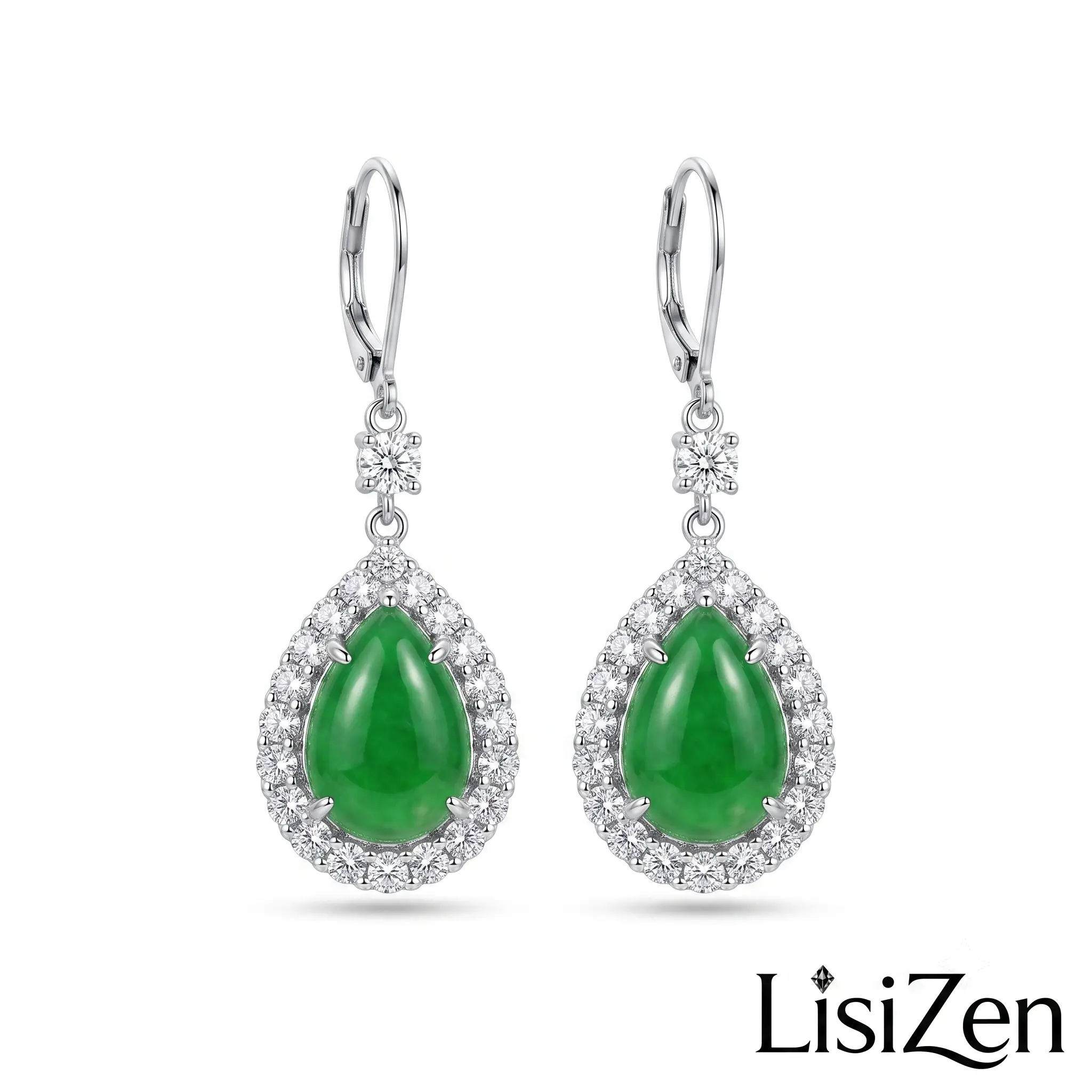 LisiZen Vintage Emerald Green Crystal Clip-On Earrings, Geometric Pear Shaped Waterdrop Drop Jewelry for Non-Pierced Ears DZEH6204