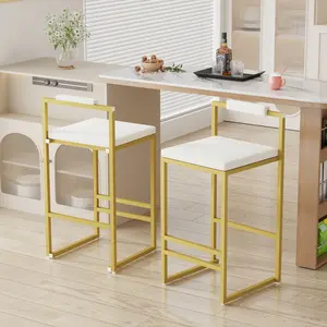 Spaco Set of 2 Gold & Creamy White Velvet Bar Stools – Modern Upholstered Counter Height Kitchen Dining Chairs
