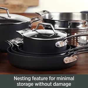 All-Clad Essentials Hard Anodized Nonstick 4-Piece Sauce Pan Set - 2.5Qt, 4Qt, Glass Lids Included, Oven & Broiler Safe up to 500°F, Black Kitchen Cookware
