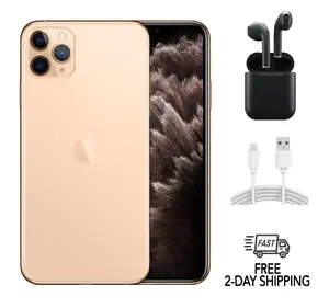 Refurbished iPhone 11 Pro Max (Unlocked)-Acceptable Condition with Wireless Earbuds & 1 Year Warranty  A2161