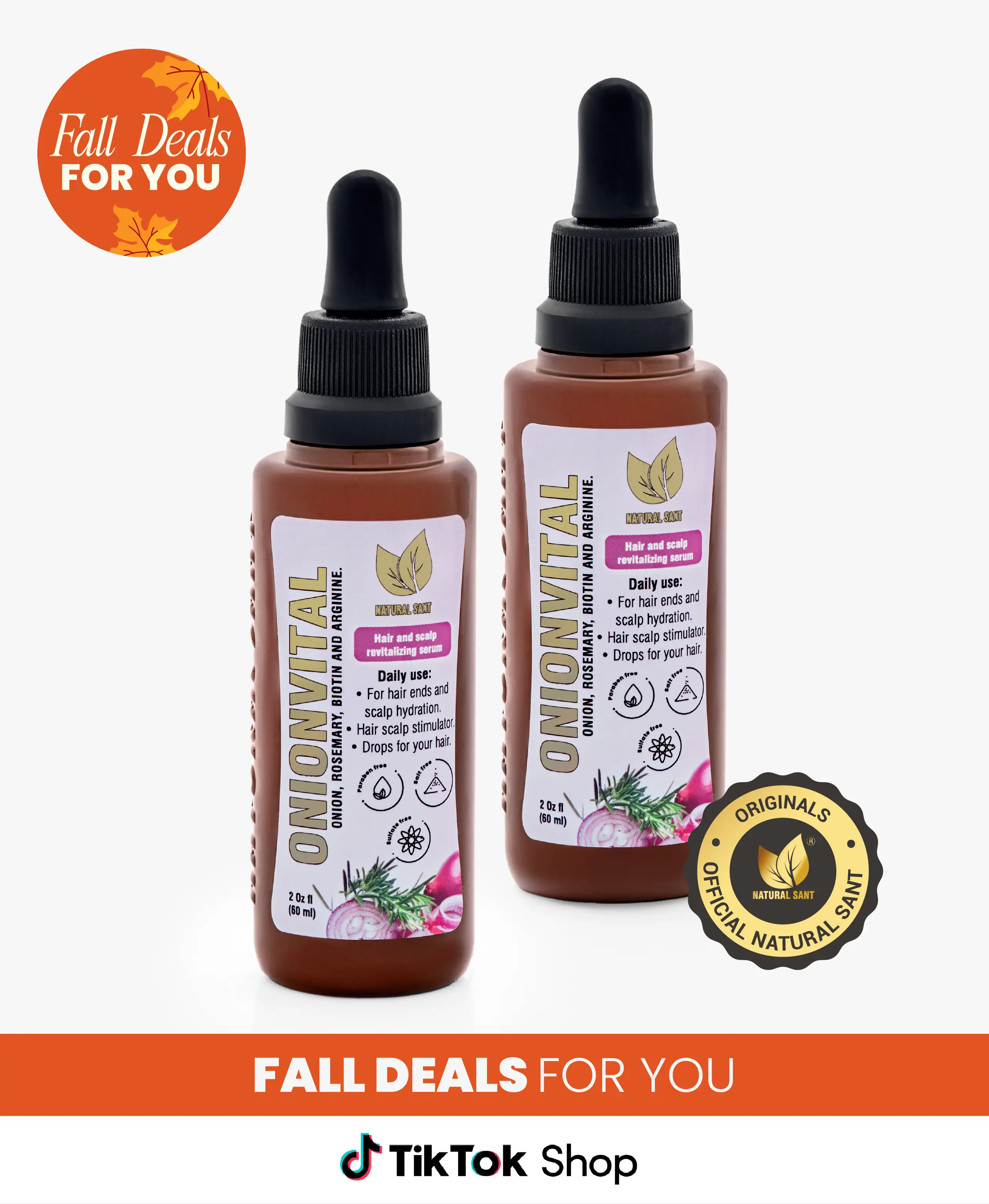 Natural Sant - 2 x 1 Onionvital Hair Serums for hair scalp and hair revitalization (60ml/ 2.02 flOz)