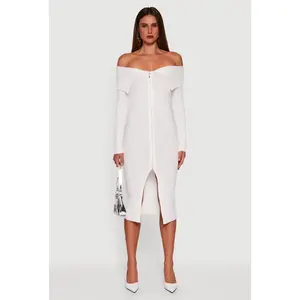 Almost Famous Zip Front Fold Over Off the Shoulder Dress