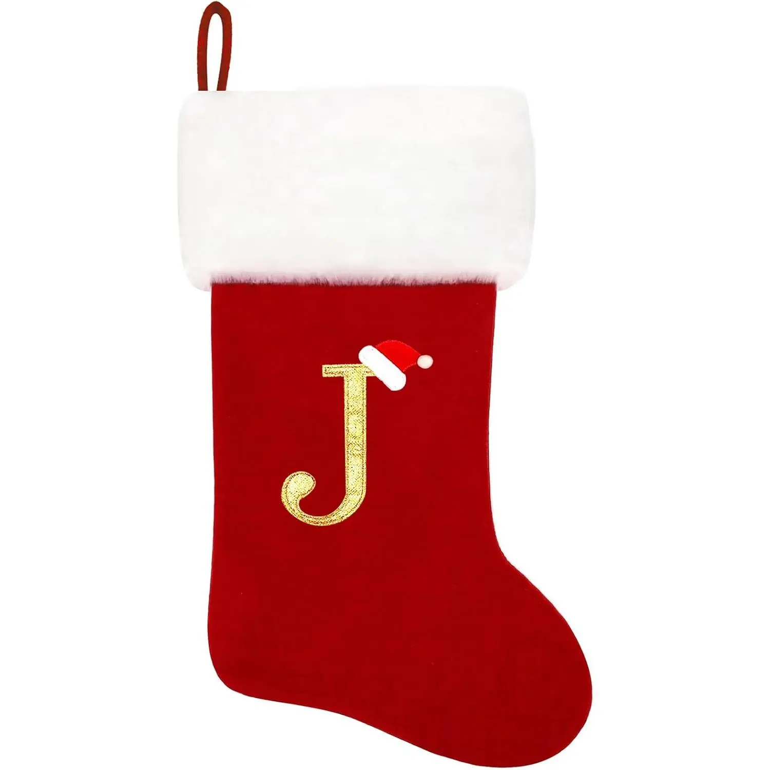 20 Inches Monogram Christmas Stockings Red Velvet with White Super Soft Plush Cuff Embroidered Xmas Stockings Classic Personalized Stocking Decorations for Family Holiday Season Decor Letter J