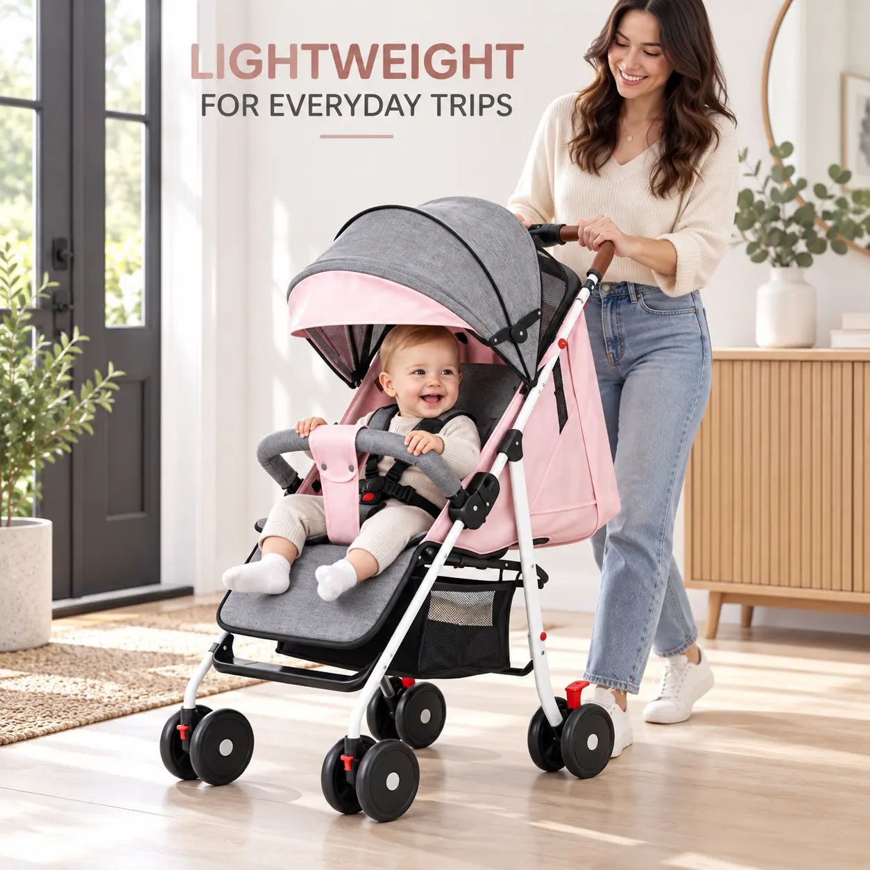 Lightweight Travel baby stroller - 9.5 lbs 1-click fold, 5-point seat belt,Storage-pockets, compact fold, Convenience Adjustable Stroller for Toddlers Indoor & Outdoor Use
