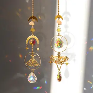1pc/2pcs/3pcs/5pcs Crystals Wind Chime Suncatcher Golden Butterfly Pendant Rainbow Prism Stained Glass Ornament Chakras Crafts Home Garden Decor