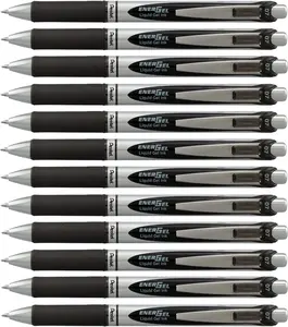 Pentel EnerGel RTX Retractable Liquid Gel Pen, (0.7mm) Medium Line, Metal Tip, Black Ink, Box of 12 (BL77-A)