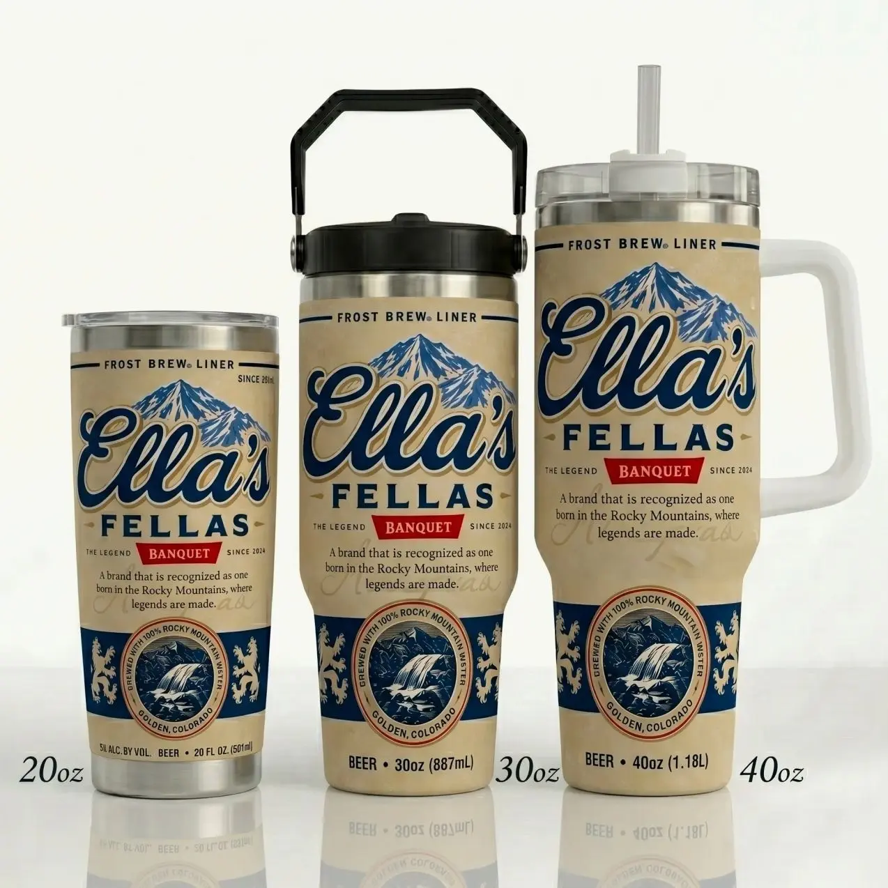 Ella’s Fellas Beer Can Tumbler, Custom Brewery Style Travel Mug, 20oz 30oz 40oz Insulated Tumbler, Beer Lover Gift, Stainless Steel Drinkware