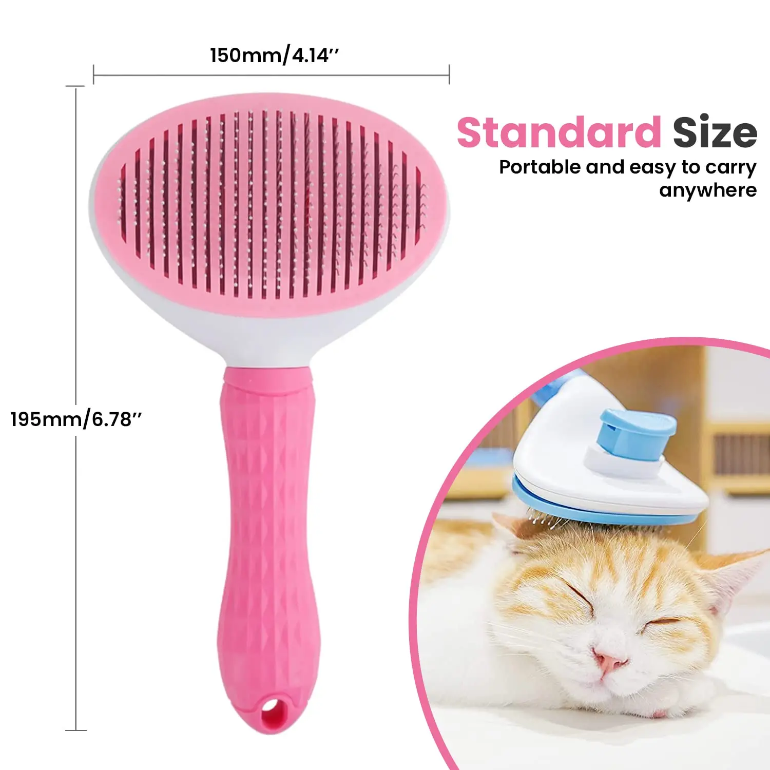 Pet Massage Brush Stainless Steel Tool with Silicone Lining for Pets Long or Short Hair Pink Gray Blue Handles Ideal for Grooming