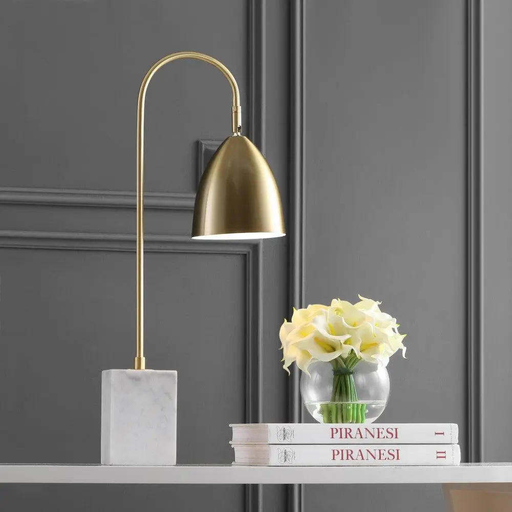 JONATHAN Y Ana Brass-Gold Arched Metal LED Table Lamp with Marble Base, Eco-Friendly, Bulb Included, for Bedroom, Living Room, Table Lamps, Accent Lighting Lamps, Bases & Shades