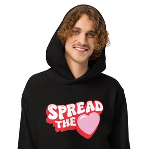 Spread the Love Oversized Hoodie - Autumn Medium Length Fitted Long Sleeve Casual Hoodie with Brushed Fleece & Front Pocket