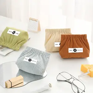 Automatic Closing Snap Closure Lipstick Bag Portable Corduroy Storage Small Bag Large Capacity On-the-Go Simple Makeup Bag Cosmetic Pouch