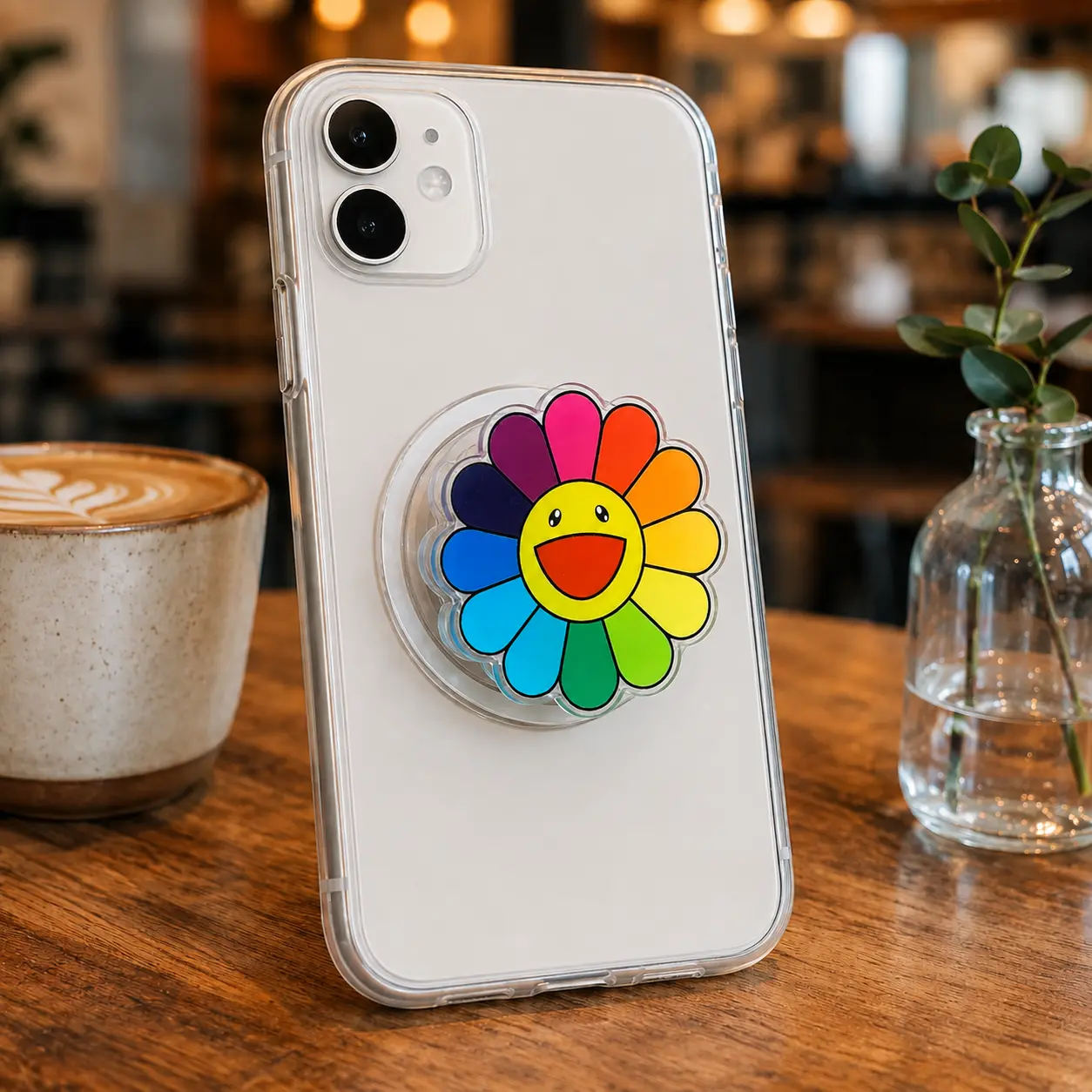 Rainbow Smiley Flower MagSafe Phone Grip - 2D Magnetic Phone Holder & Kickstand - Cute Colorful Gift