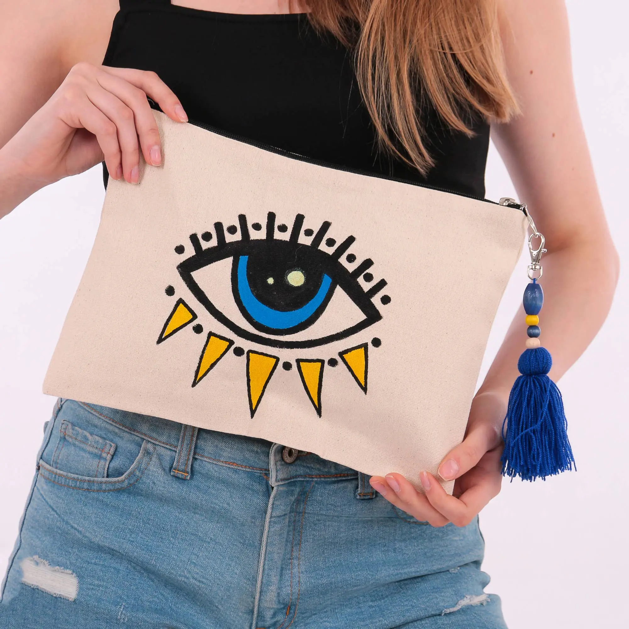 Hand Painted Evil Eye Clutch Bag