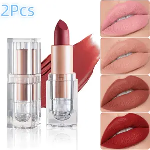 HANDAIYAN 2Pcs Matte Nude Lipstick 12-Colors Velvet Lip Gloss Non-Fading Non-Sticky Cup Nude Lipstick Matte Lip Stain Long Lasting Waterproof Lipstick for Women Girls Daily Lip Makeup Perfect Red Glossy Cosmetic Flawless Kit