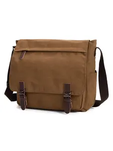 Stylish Vintage Brown Canvas Messenger Bag | Adjustable Strap, Multiple Compartments & Zippered Pocket | Laptop Shoulder Bag for Men, Retro Design for Work or Travel, Travel Essentials, Everyday Carryall, Classic Elegance, Secure Zipper Closure