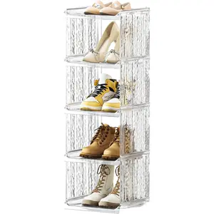 Shoe Rack for Closet - 5 Tier Vertical Ice Clear Shoe Rack Organizer Cabinet for Front Door Entrance, Large Stackable Shoe Shelf for Entryway, Slim Shoe Holder for Corner - Clear