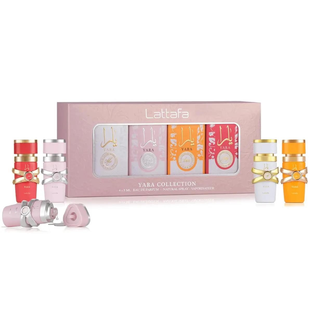 Lattafa Yara Collection 4 × 5 ml Eau de Parfum Gift Set for Women (Yara + Yara Moi + Yara Tous + Yara Candy) Travel Friendly