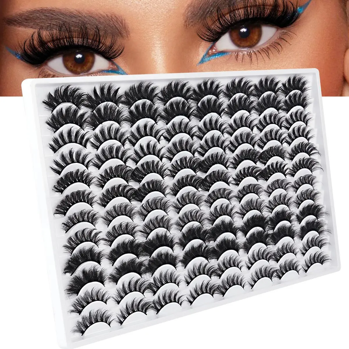 MAGEFY 48 Pairs False Eyelashes 6 Designs Mix Natural Long Fluffy Wispy Volume Set Lashes Manga Amine Lashes Crosscriss Eye Lashes Extensions Cosmetic Makeup Tool for Beauty Daily Use Fluffy Eyelashes Cluster Manga Anime Lashes