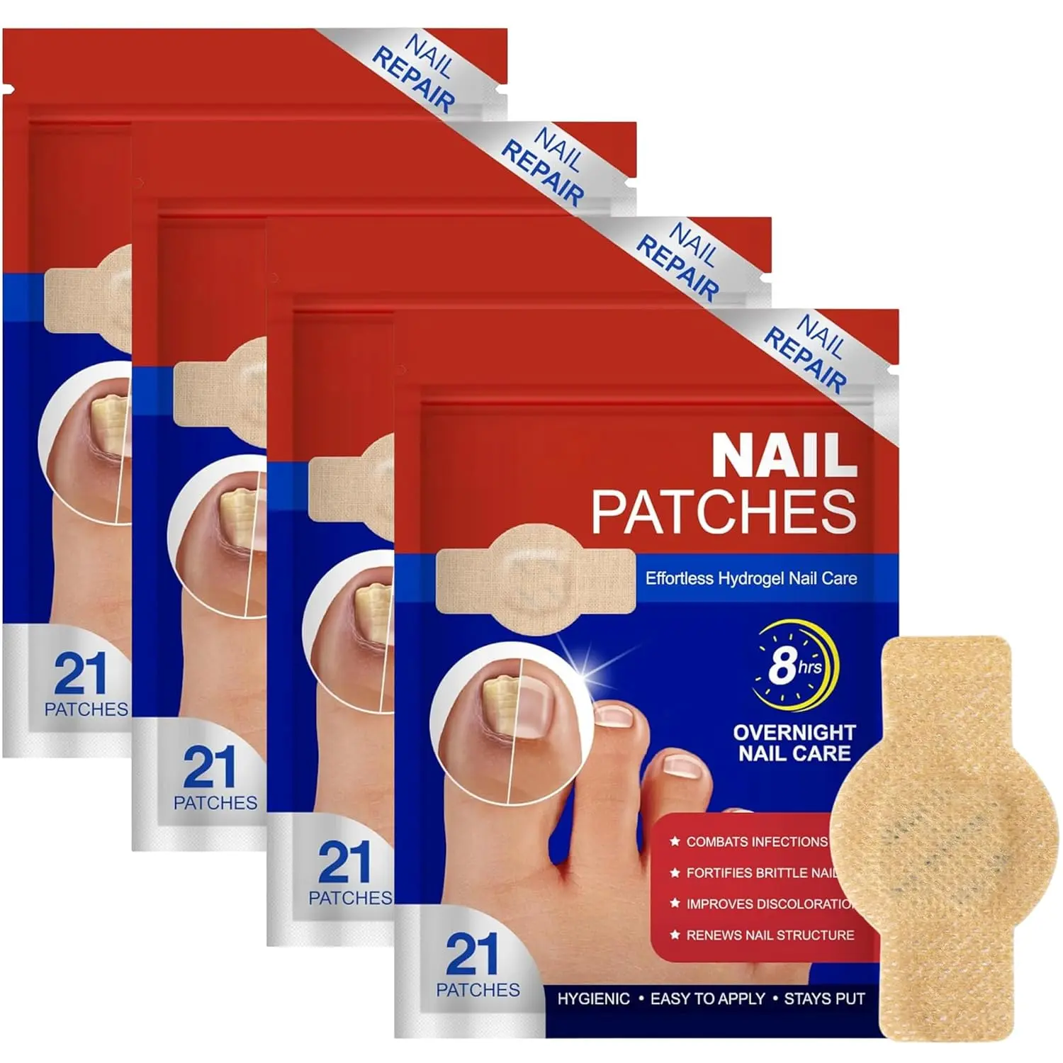 Fungal Nail Patches, 8-Hour Overnight Repair for Damaged, Thick, or Discolored Toenails and Fingernails, Breathable Nail Care Stickers - 84 Count, Nail Care Products, Moisture