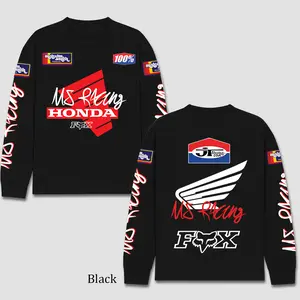 MS Fox Racing x Honda Racing Men's Long Sleeve T-shirt, Motocross World Championship Enthusiast, Apparel Streetwear Racing Team, Motocross Motobike Riders Supermotor MotoGear Clothing, Off-Road Fan Cotton For Dirt Bike Fan