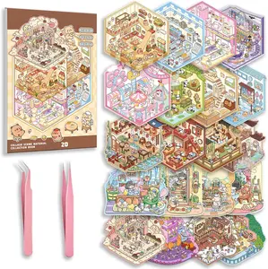 20 Sets DIY 3D Sticker Scene Collection Book for Kids Adults Cute Make Your Own Shop House Stickers for Gifts Stickers Therapy for Adult Relief Stress Pass The Time Play Park Hamburg Castle Library