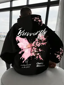 Oversized Cherry Blossom Butterfly Hoodie for Men & Women | Japanese Aesthetic Sakura Print Casual Streetwear | Soft Grunge Pink Floral Graphic Sweatshirt for Spring Outfit Inspo