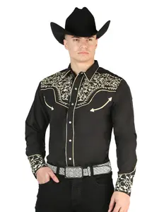 Men's Traditional Embroidered Western Shirt - Black/Gold 44195